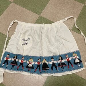 Vintage Norwegian Folk Art Apron Souvenir Hilsen Fra Norge 50’s Pocket Linen